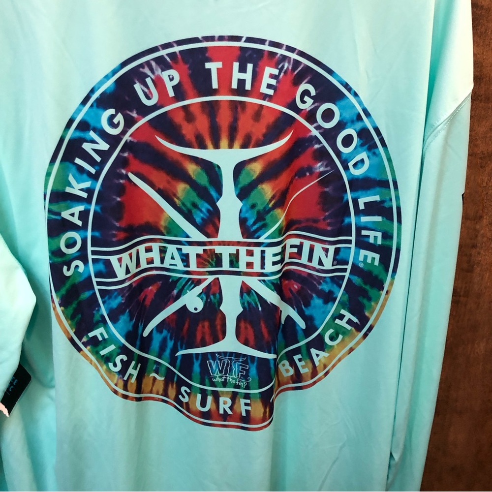 NWT What the Fin Aqua Rash Guard Long Sleeve Surf Beach Screen Print Colorful